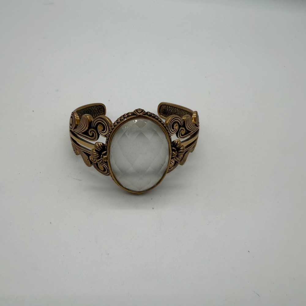 Vintage Barse Bronze Quartz Cuff Bracelet Thailand Ornate Scroll